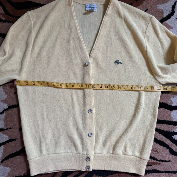 Vintage L Izod Lacoste Cardigan Sweater  Yellow Acrylic Alligator Grandpa 1980s - Picture 4 of 5
